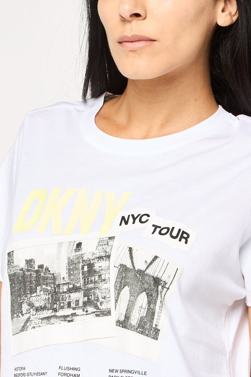 DKNY Women Sportswear Fit Short Sleeve Outdoor T-Shirt, White - Image 3