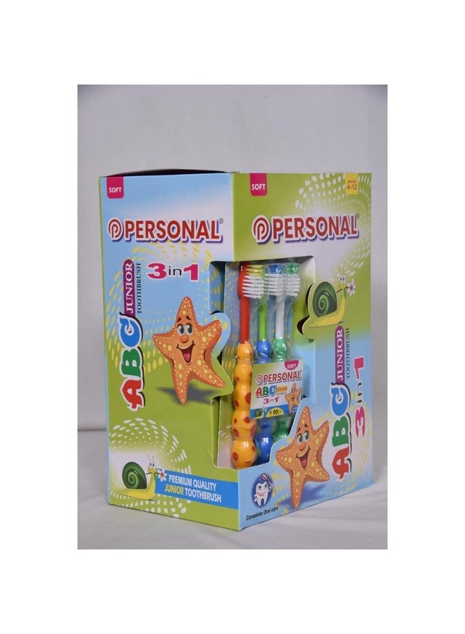 بيرسونال فرشاة أسنان ABC Junior Soft تصل إلى جميع المناطق الحرجة يدويًا 3 في 1 للأطفال 12 قطعة - Image 3