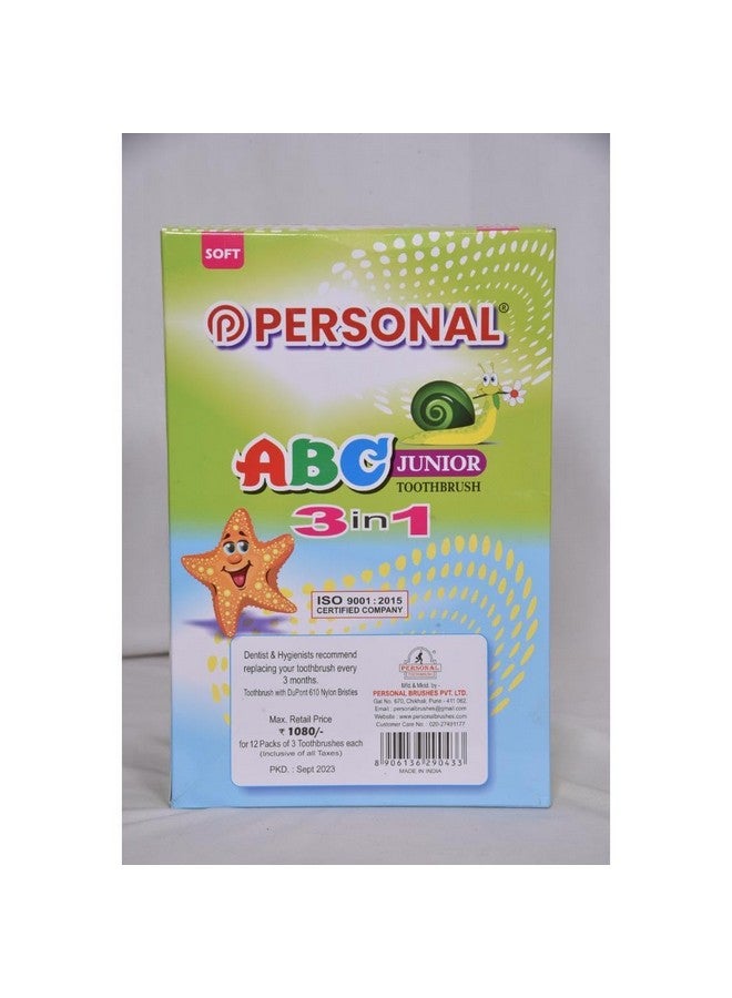 بيرسونال فرشاة أسنان ABC Junior Soft تصل إلى جميع المناطق الحرجة يدويًا 3 في 1 للأطفال 12 قطعة - Image 2