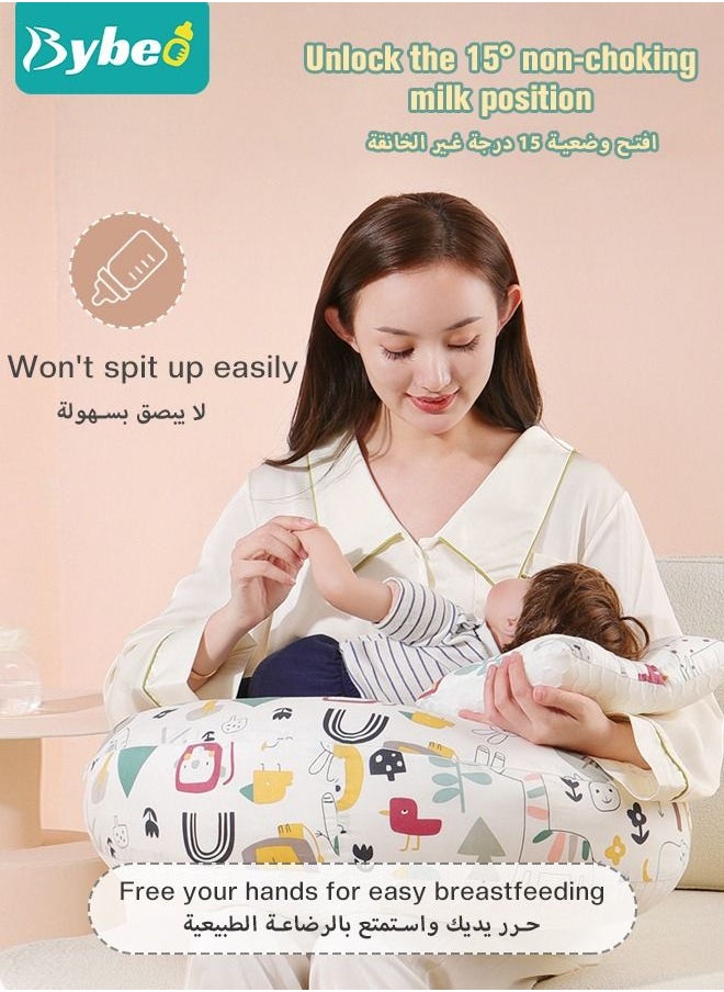 بيبو وسادة الرضاعة للأمهات، وسادة الرضاعة الأصلية بحجم زائد متعددة الوظائف توفر دعمًا أكثر للأم والطفل مع غطاء من القطن القابل للإزالة  - Image 3