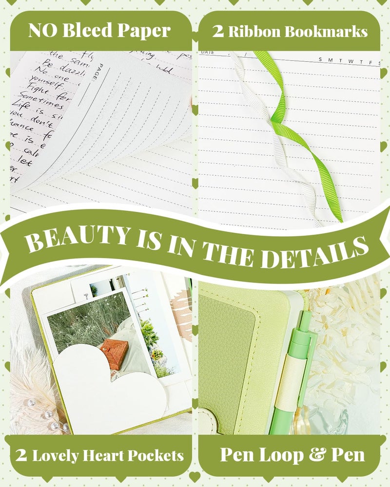 hi!SCI Journal for Women and Girls with Heart Buckle, 240 Pages Girls Diary Journal with Pen for Writing, Daily Writing journal for teen girls, B6 Pretty Journaling Hardcover Notebooks(Sage Green) - Image 3