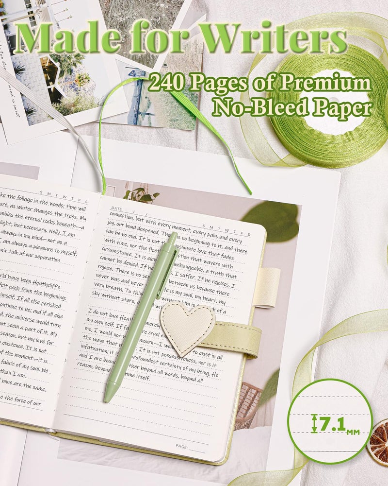 hi!SCI Journal for Women and Girls with Heart Buckle, 240 Pages Girls Diary Journal with Pen for Writing, Daily Writing journal for teen girls, B6 Pretty Journaling Hardcover Notebooks(Sage Green) - Image 4