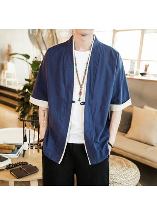 Loose Linen Hanfu Cardigan Chinese Zen Robe for Men Navy blue - pzsku/Z95E84A081D05C5D77B9AZ/45/1746233466/220de032-9b65-41fe-95f6-a6499a9b1256