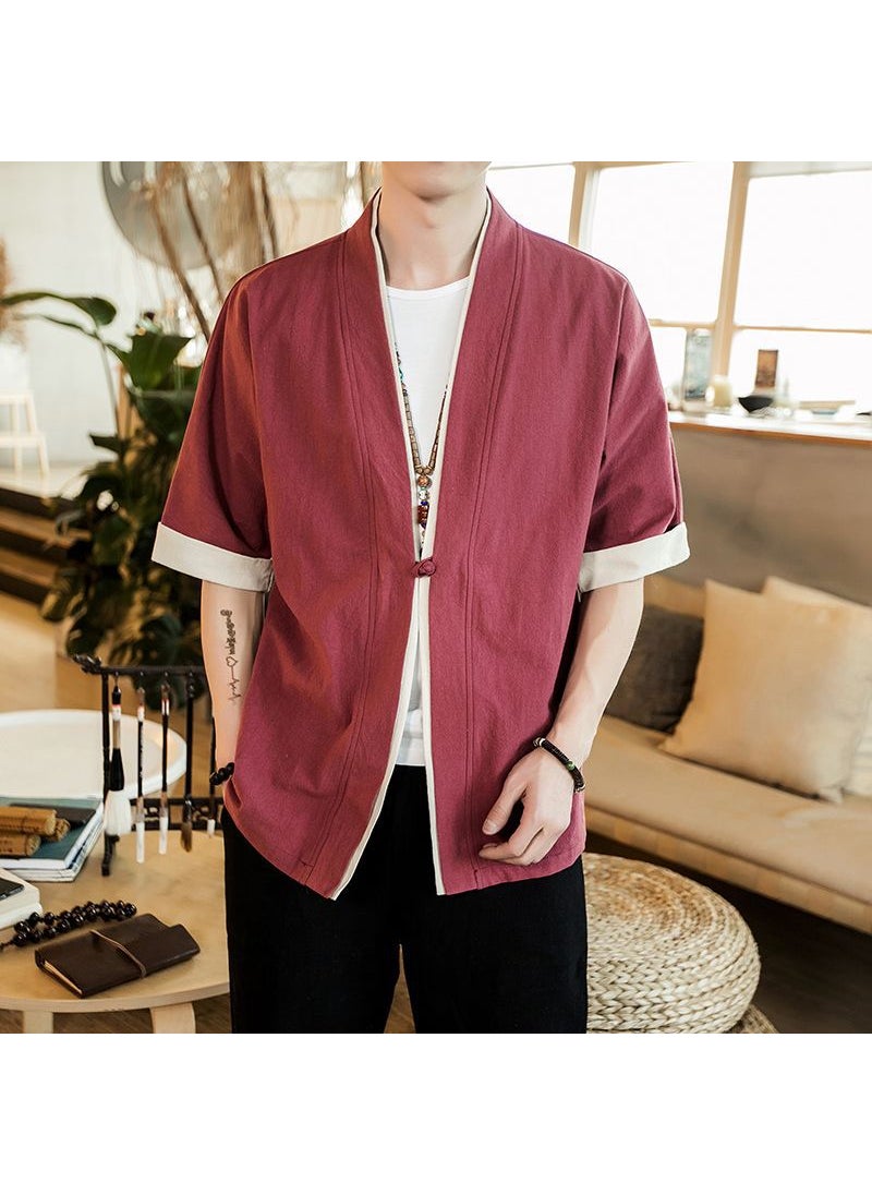 Generic - Loose Linen Hanfu Cardigan Chinese Zen Robe for Men Navy blue - Image 1