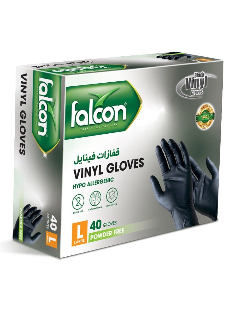 Falcon Powder Free Black Vinyl Gloves Size Large 40 Pieces 1 Packet - Image 1