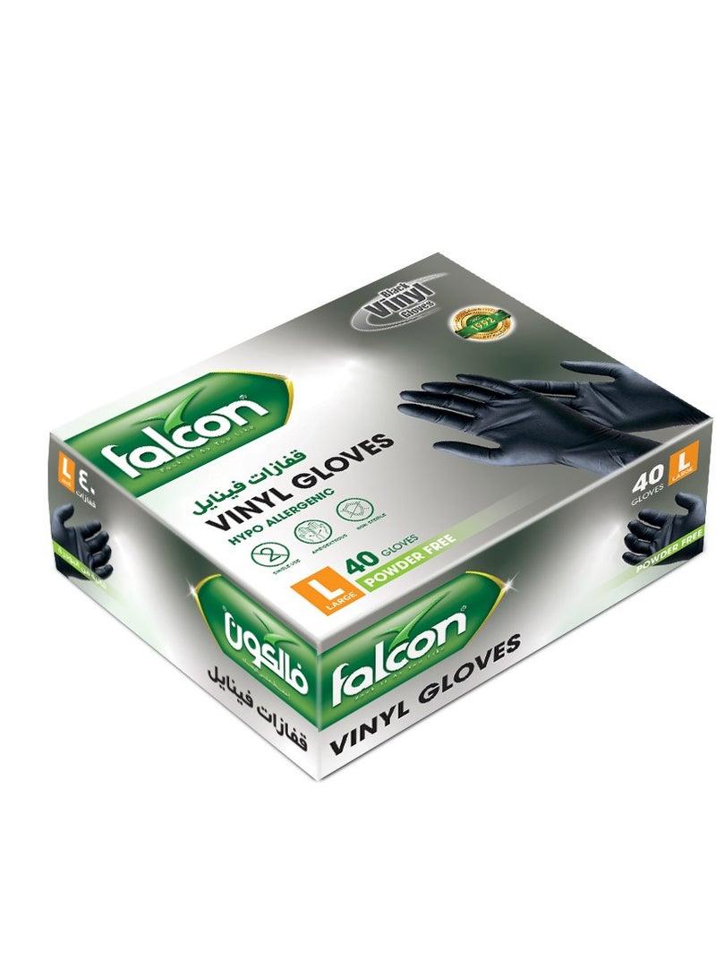 Falcon Powder Free Black Vinyl Gloves Size Large 40 Pieces 1 Packet - Image 2