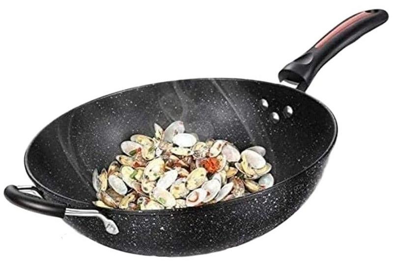 Deep frying pan, size 32 cm, black granite, with 2 handles, - Image 1