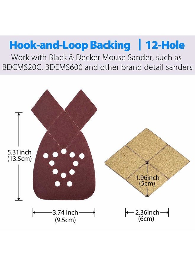 LotFancy Sanding Sheets for Black and Decker Mouse Sanders, 50PCS 60 80 120 150 220 Grit Sandpaper Assortment with Extra Tips for Replacement, 12 Holes Hook and Loop Detail Sander Sanding Pads Sand Paper - Image 5