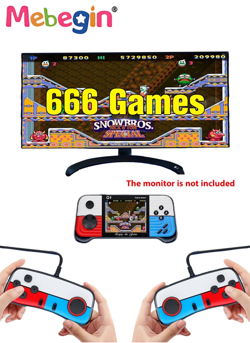 MEBEGIN Portable Handheld Game Console Built-in 666 Games with 2 Gamepad, 3 Inch HD Screen Game Player with Dual Joystick, Support TV Output, Mini Arcade Toys Nice Gift for Kids and Adult  - Image 1