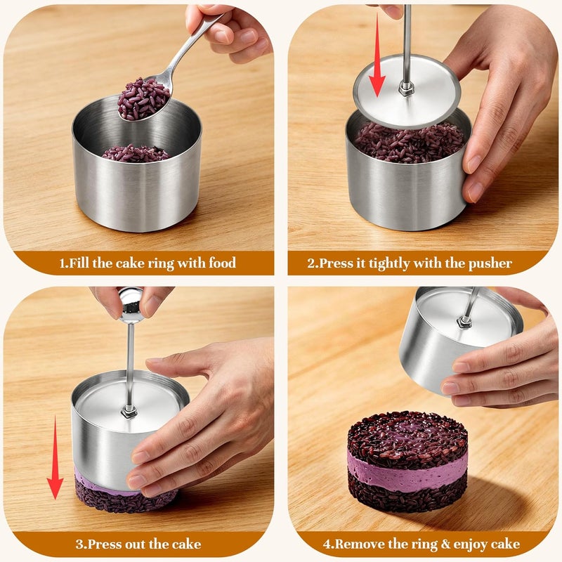 Kofebe Set of 3 - Round Stainless Steel Cake Rings, Mousse Cake Ring Mold with Press Set - Image 4