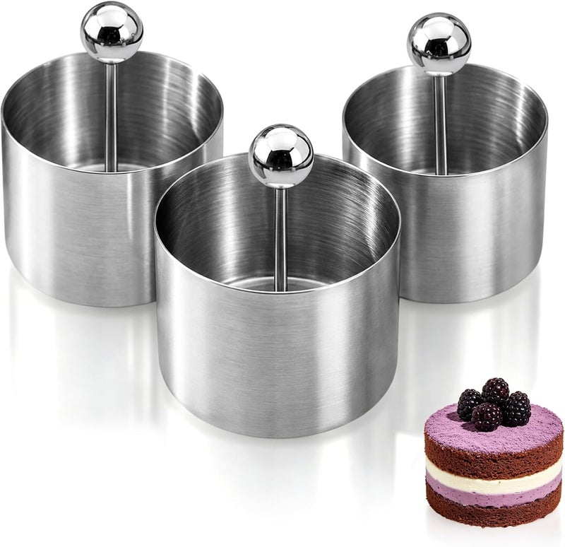 Kofebe Set of 3 - Round Stainless Steel Cake Rings, Mousse Cake Ring Mold with Press Set - Image 1