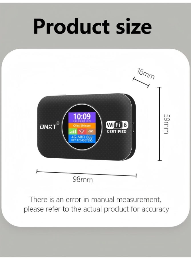 كلوزيلي راوتر واي فاي محمول 4G، راوتر CPE، Pocket WiFi، مودم لاسلكي LTE، WiFi 6، توصيل وتشغيل فوري، بطارية 3000mAh، شاشة عرض الوقت والبطارية، اتصال WPS بلمسة واحدة، تشفير WPA/WPA2، إشارة قوية، يدعم حتى 12 جهاز، مناسب للسفر والاستخدام المنزلي (أسود) - Image 4