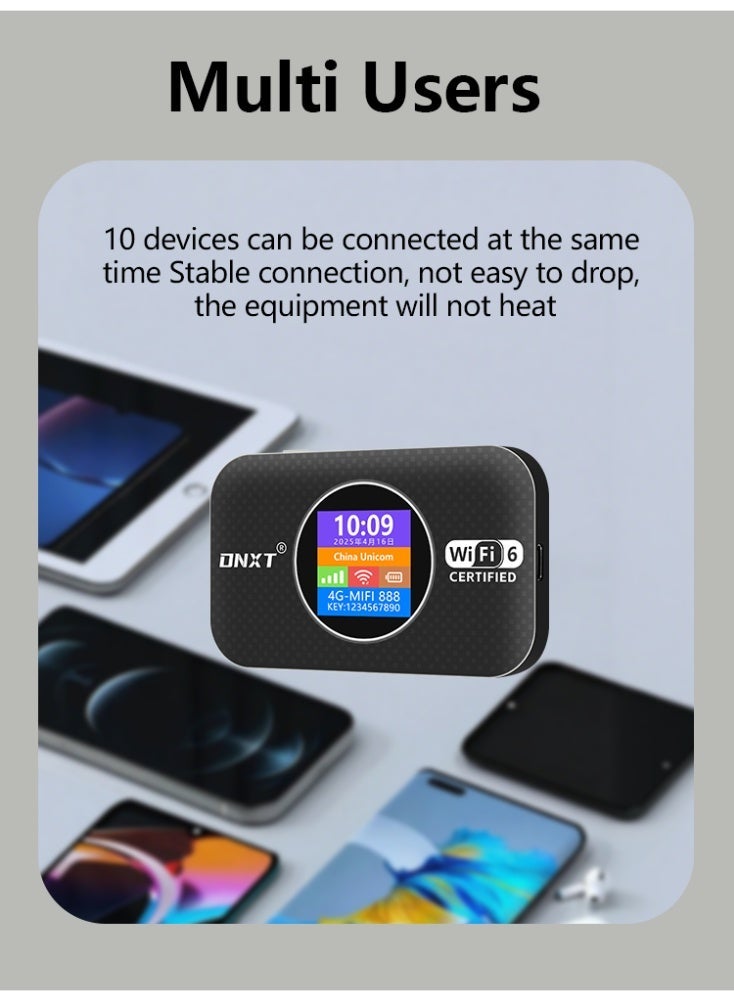 كلوزيلي راوتر واي فاي محمول 4G، راوتر CPE، Pocket WiFi، مودم لاسلكي LTE، WiFi 6، توصيل وتشغيل فوري، بطارية 3000mAh، شاشة عرض الوقت والبطارية، اتصال WPS بلمسة واحدة، تشفير WPA/WPA2، إشارة قوية، يدعم حتى 12 جهاز، مناسب للسفر والاستخدام المنزلي (أسود) - Image 3