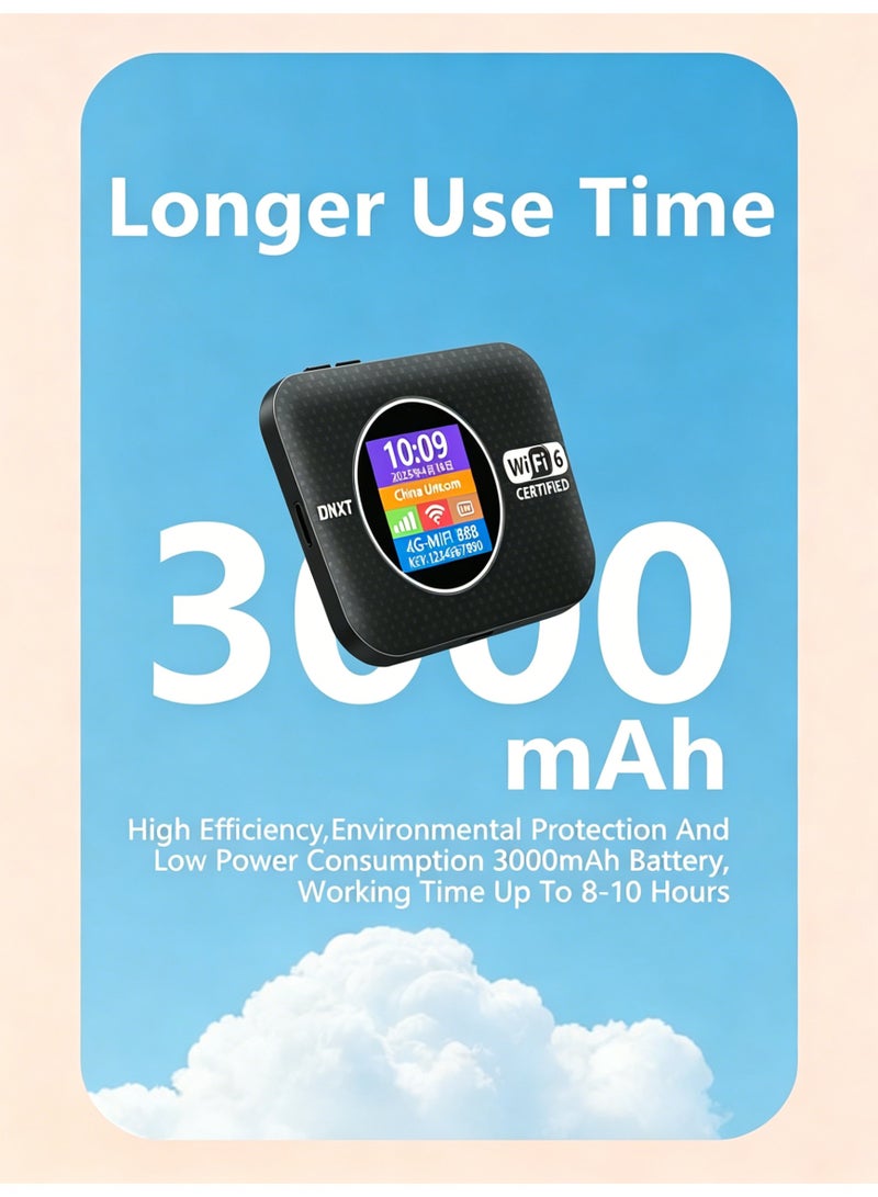 Closeli Mobile 4G WiFi Router, CPE Router,Pocket WiFi,Portable Wireless Modem, WiFi 6, LTE Wireless Modem, Plug & Play, 3000mAh Battery, Battery & Time Display, WPA/WPA2 Security, One-Touch WPS Connection,Strong Signal, Up to 12 Devices, for Travel & Home Use(Black) - Image 4