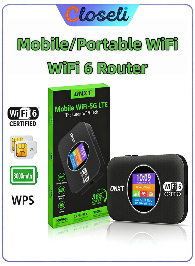 Closeli Mobile 4G WiFi Router, CPE Router,Pocket WiFi,Portable Wireless Modem, WiFi 6, LTE Wireless Modem, Plug & Play, 3000mAh Battery, Battery & Time Display, WPA/WPA2 Security, One-Touch WPS Connection,Strong Signal, Up to 12 Devices, for Travel & Home Use(Black) - Image 1