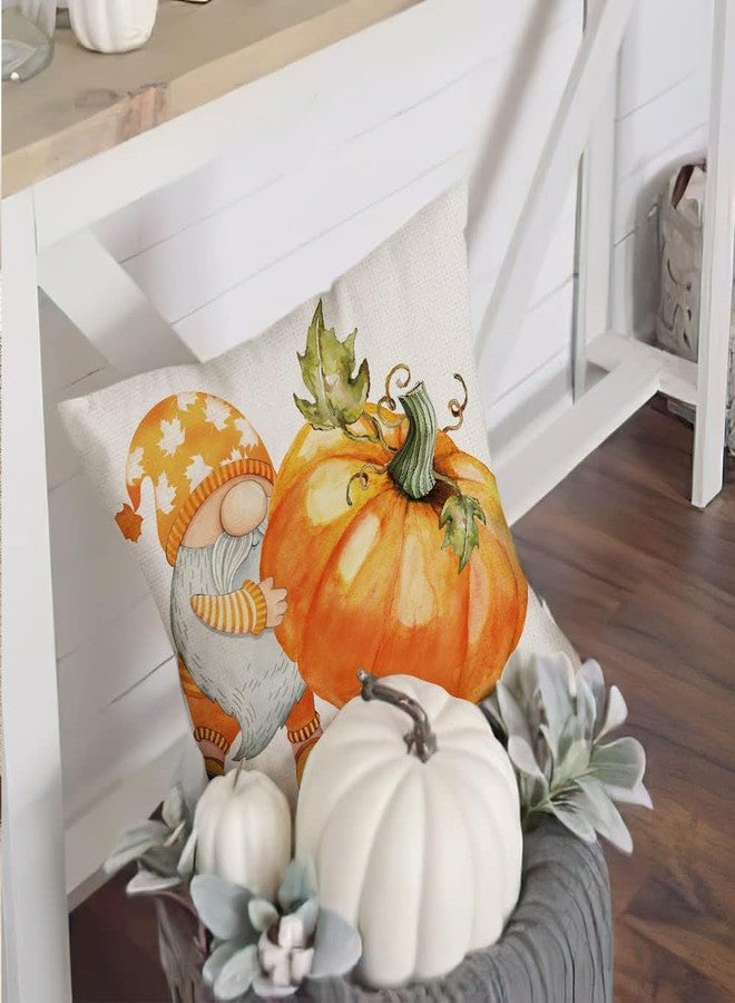 All Smiles Fall Throw Pillow Covers 16X16Set of 4 Autumn Outdoor Thanksgiving Decorative Cushion Cases Home Décor Decorations for Patio Couch Chair Sofa Garden Farm,Pumpkin Orange Gnomes - Image 3