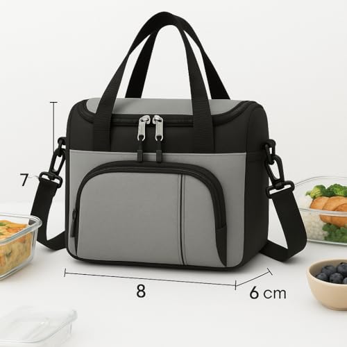 serveuttam Lunch Box Bag for Men Women - Office Lunchbox Insulated for Travel | Reusable Bag for Men | Tote Bag (Grey Black) - Image 4
