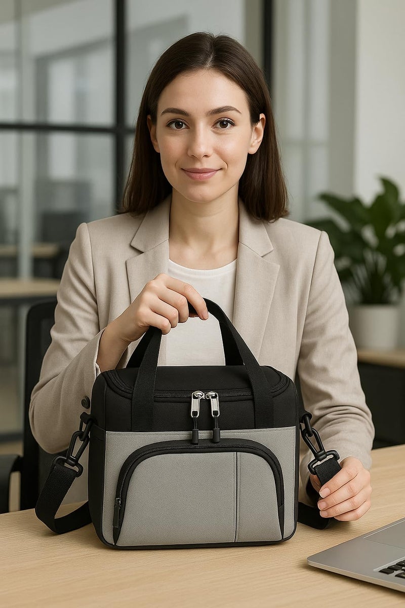 serveuttam Lunch Box Bag for Men Women - Office Lunchbox Insulated for Travel | Reusable Bag for Men | Tote Bag (Grey Black) - Image 3