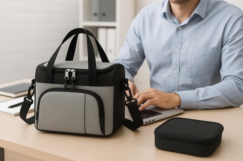 serveuttam Lunch Box Bag for Men Women - Office Lunchbox Insulated for Travel | Reusable Bag for Men | Tote Bag (Grey Black) - Image 2
