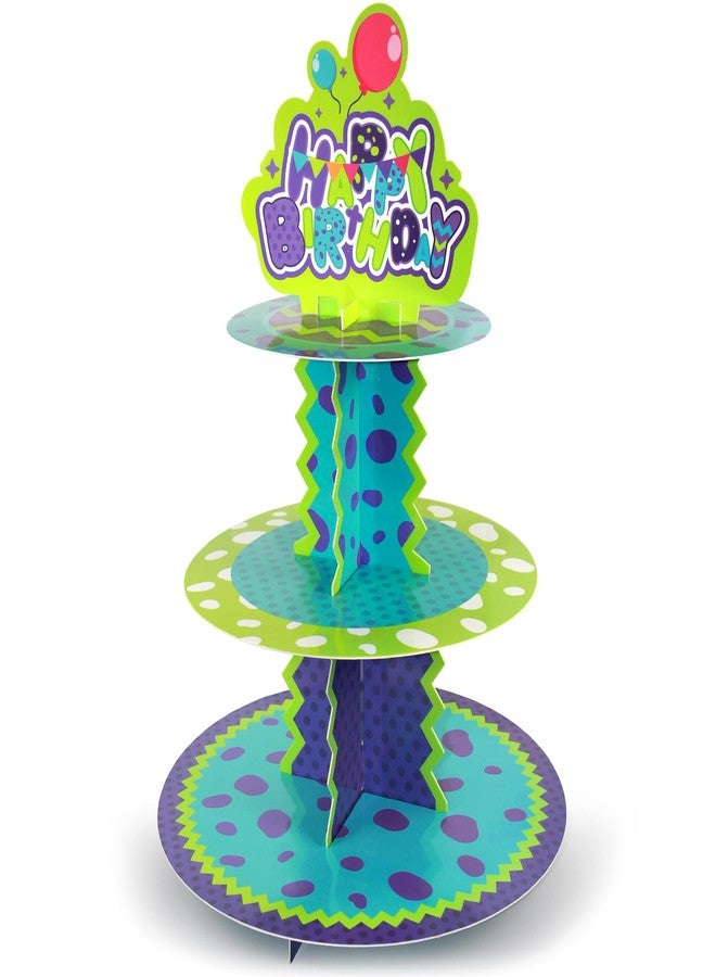 snaxuda 3 Tier Paper Cupcake Stand Holder Monster Birthday Party Supplies Round Tower Sturdy Cupcake Pastry Display Stand for Birthday Desserts and Cakes - Image 1