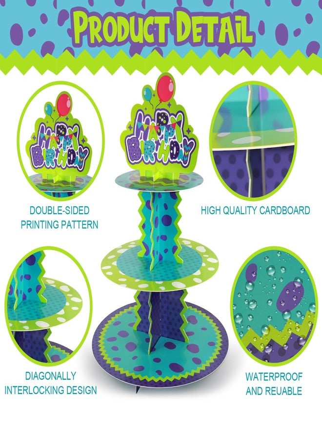 snaxuda 3 Tier Paper Cupcake Stand Holder Monster Birthday Party Supplies Round Tower Sturdy Cupcake Pastry Display Stand for Birthday Desserts and Cakes - Image 3