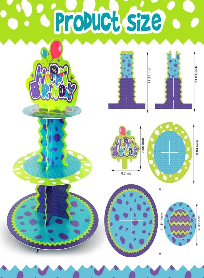 snaxuda 3 Tier Paper Cupcake Stand Holder Monster Birthday Party Supplies Round Tower Sturdy Cupcake Pastry Display Stand for Birthday Desserts and Cakes - Image 2