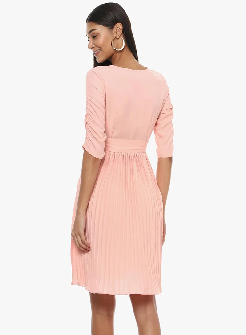 Pinacolada  Women's Baby Pink Pleated Tie-Up Dress for Women | Best Price UAE
