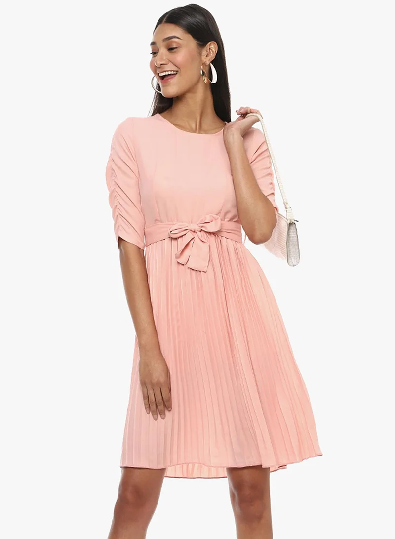 Pinacolada  Women's Baby Pink Pleated Tie-Up Dress for Women | Best Price UAE