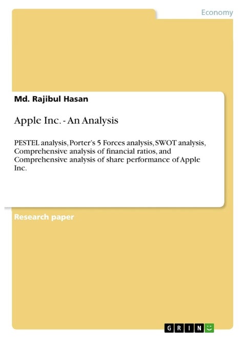 Apple Inc. - An Analysis: PESTEL analysis, Porter's 5 Forces analysis, SWOT analysis, Comprehensive analysis of financial ratios, and Comprehensive analysis of share performance of Apple Inc.