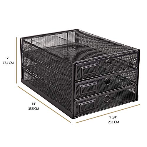 Annova Desk Organizer Wire Mesh 3 Tier Sliding Drawers Paper Sorter/Multifunctional/Premium Solid Construction for Letters, Documents, Mail, Files, Paper, Kids' Art Supplies (Black) - Image 2