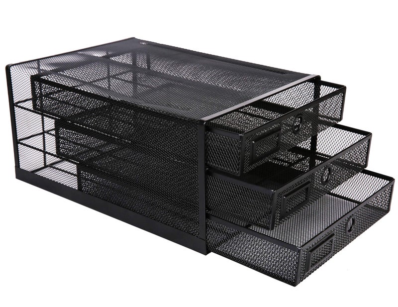 Annova Desk Organizer Wire Mesh 3 Tier Sliding Drawers Paper Sorter/Multifunctional/Premium Solid Construction for Letters, Documents, Mail, Files, Paper, Kids' Art Supplies (Black) - Image 5
