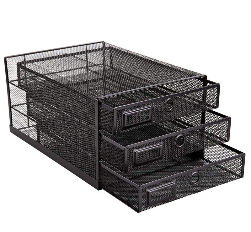 Annova Desk Organizer Wire Mesh 3 Tier Sliding Drawers Paper Sorter/Multifunctional/Premium Solid Construction for Letters, Documents, Mail, Files, Paper, Kids' Art Supplies (Black) - Image 4