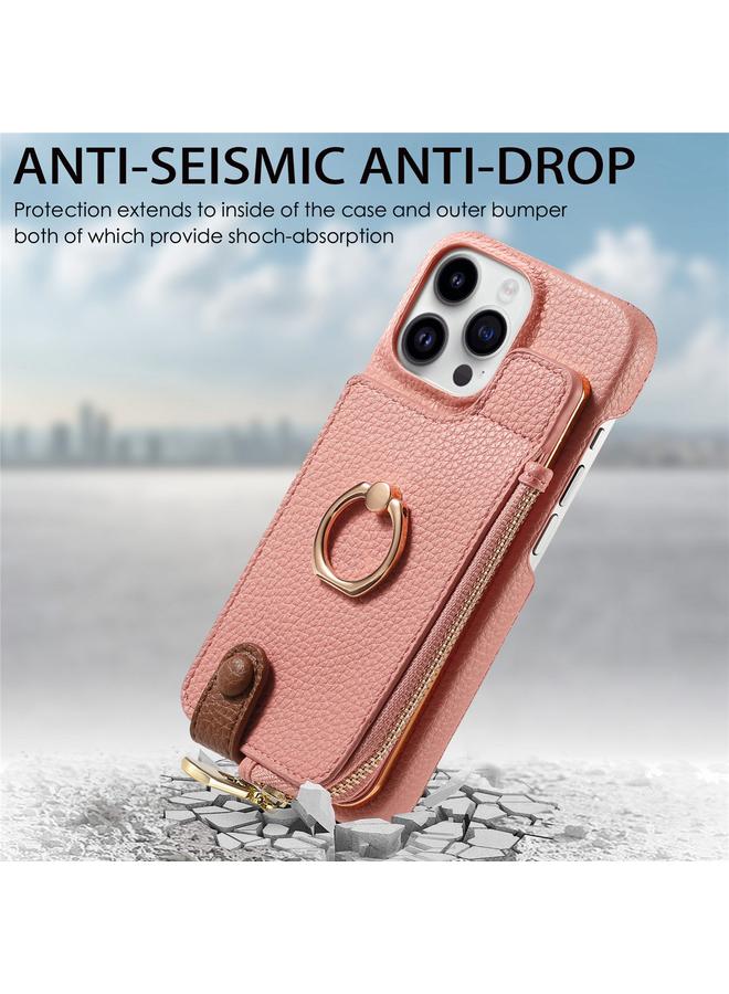 إيروريكس جراب لهاتف iPhone 13 Pro Max مصنوع من جلد الليتشي مع حافة زيتية وسحاب ومحفظة خلفية للهاتف - Image 2