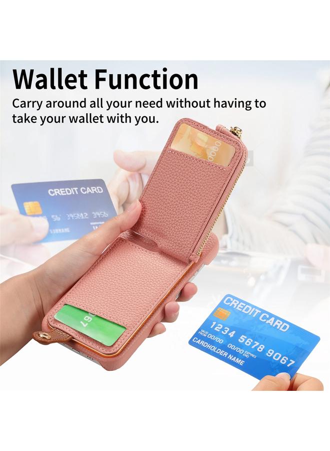 إيروريكس جراب لهاتف iPhone 13 Pro Max مصنوع من جلد الليتشي مع حافة زيتية وسحاب ومحفظة خلفية للهاتف - Image 4