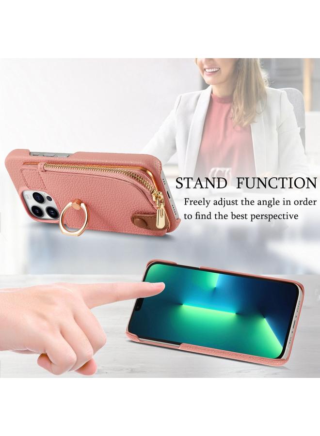 إيروريكس جراب لهاتف iPhone 13 Pro Max مصنوع من جلد الليتشي مع حافة زيتية وسحاب ومحفظة خلفية للهاتف - Image 5