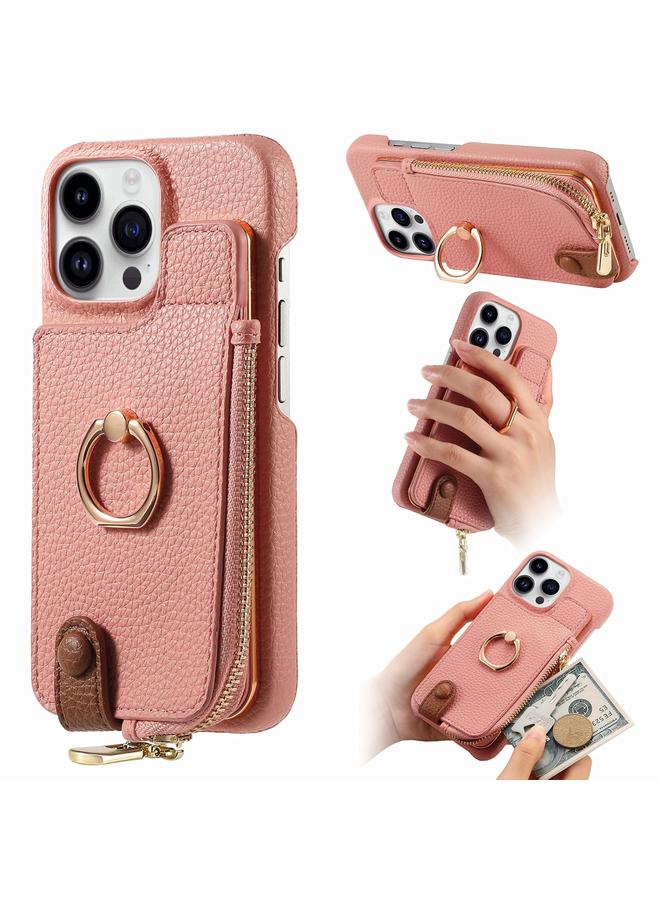 إيروريكس جراب لهاتف iPhone 13 Pro Max مصنوع من جلد الليتشي مع حافة زيتية وسحاب ومحفظة خلفية للهاتف - Image 1