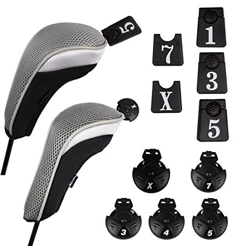 Andux 6pcs/Set Golf Club Head Covers Woods Driver Fairway Hybrid Set (3 Hybrids + 3 Woods) Black/Grey - Image 4
