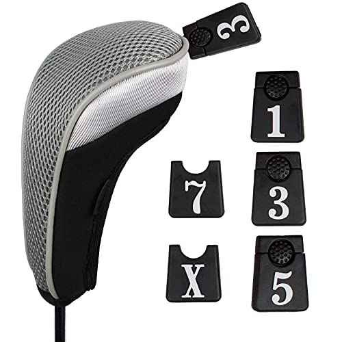 Andux 6pcs/Set Golf Club Head Covers Woods Driver Fairway Hybrid Set (3 Hybrids + 3 Woods) Black/Grey - Image 5