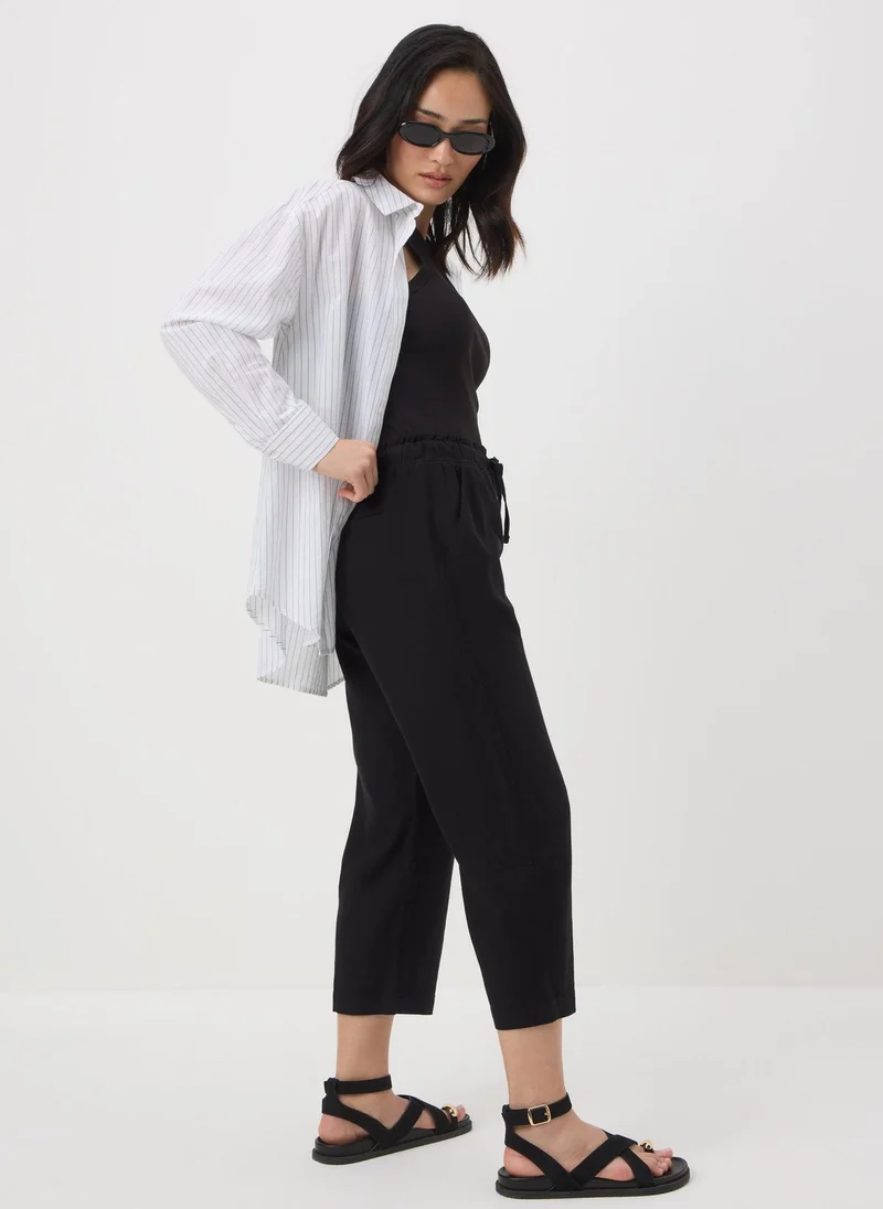 Matalan Black Linen Blend Cropped Tapered Trousers