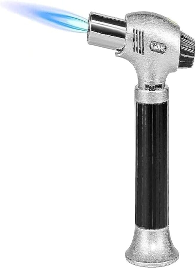 IBAMA Butane Torch, Professional Cooking Torch Culinary Lighter Butane Refillable, Adjustable Flame, Safety Lock for Baking, BBQ, Creme Brulee, Heat Shrinking Tubing（Butane not included）