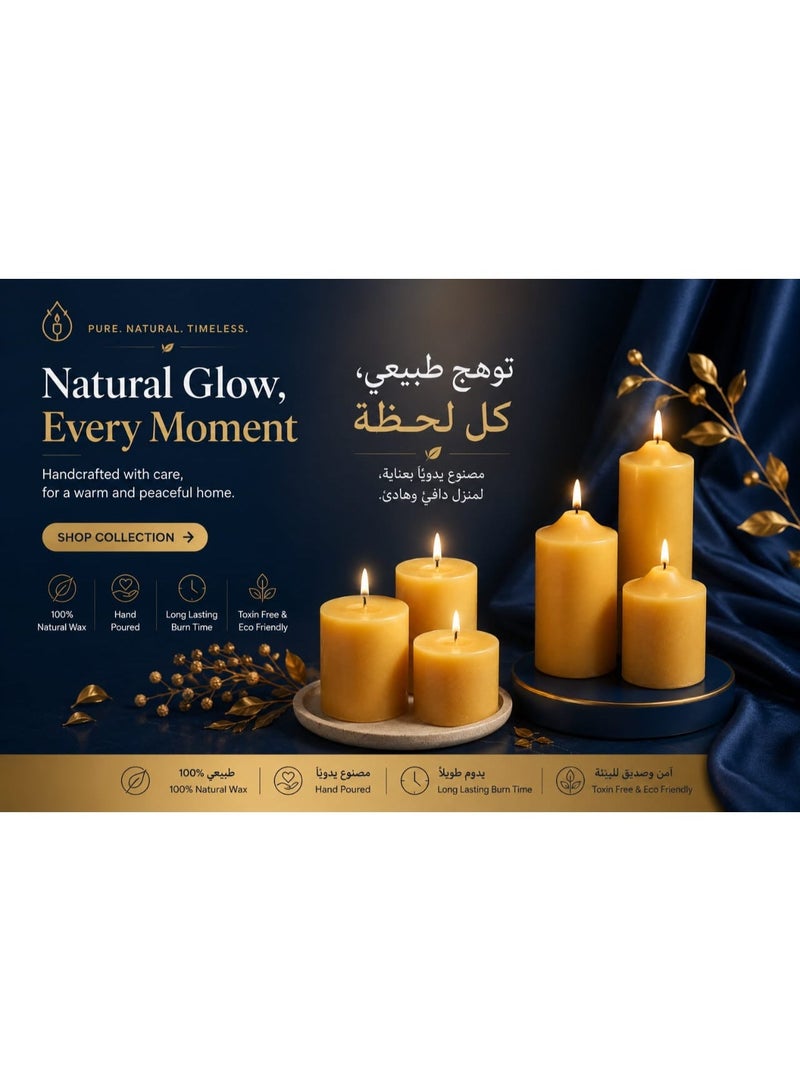 100% Organic Beeswax Candle Set – 6 Pieces Luxury Handmade Pillar Candles | Natural Elegant Home Décor Collection. - Image 1