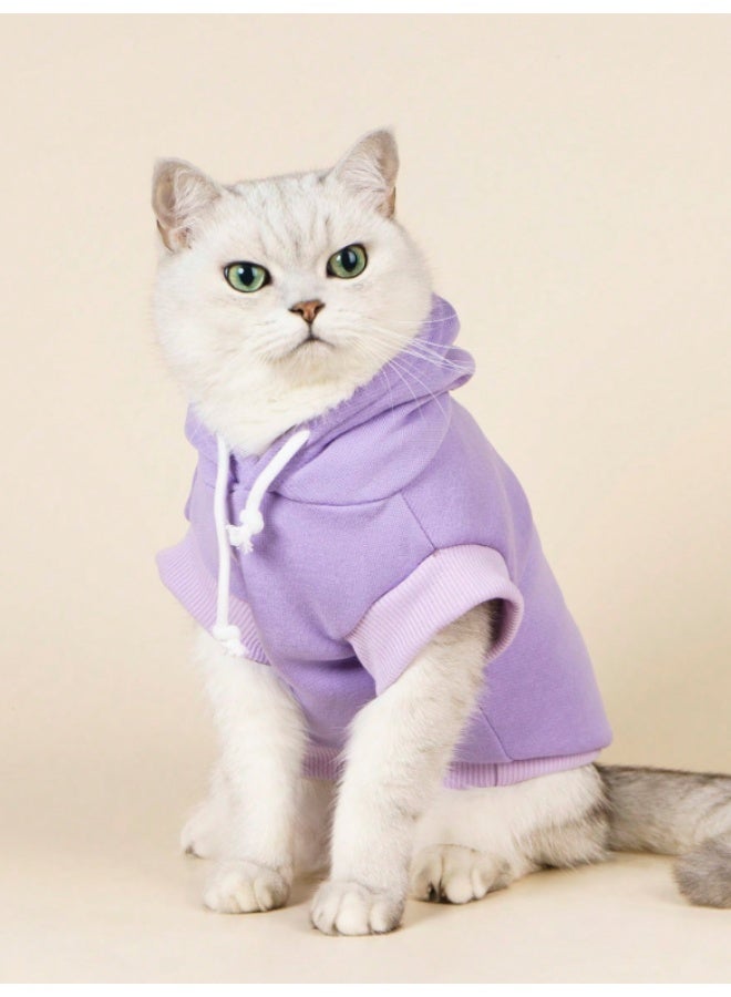 Pet Hoodie Sweatshirt – Purple Fleece Hoodie for Cats & Small Dogs – Soft Warm Pullover – Medium - Image 1