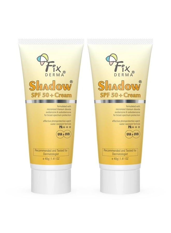 Fixderma Shadow Sunscreen SPF 50+ PA+++ Cream | Sunscreen for Dry Skin | No White Cast | UVA & UVB Protection | For Women & Men | Non Greasy & Water Resistant 40 gm (Pack of 2) - Image 1