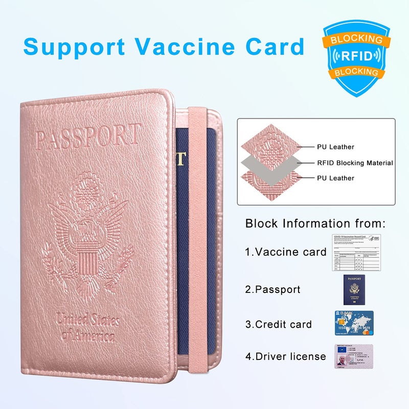 ACdream Passport and Vaccine Card Holder Combo, Cover Case with CDC Vaccination Card Slot, Leather Travel Documents Organizer Protector, with RFID Blocking, for Women and Men, AA-Rose Gold, Compact - Image 3