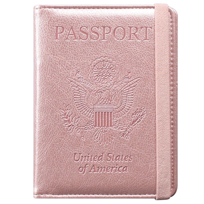 ACdream Passport and Vaccine Card Holder Combo, Cover Case with CDC Vaccination Card Slot, Leather Travel Documents Organizer Protector, with RFID Blocking, for Women and Men, AA-Rose Gold, Compact - Image 1