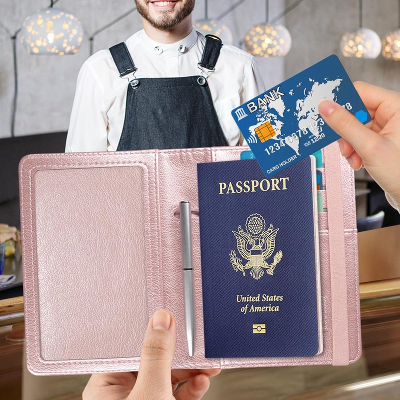 ACdream Passport and Vaccine Card Holder Combo, Cover Case with CDC Vaccination Card Slot, Leather Travel Documents Organizer Protector, with RFID Blocking, for Women and Men, AA-Rose Gold, Compact - Image 2