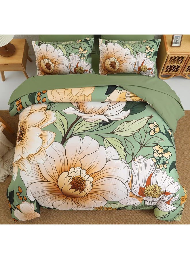 Xruibed Green Floral Comforter Set King Size 7 Pieces Bed in a Bag Flower Bedding Sets Lightweight Boho Bed Set with Sheet,Pillowcases&Shams for All Season - Image 5