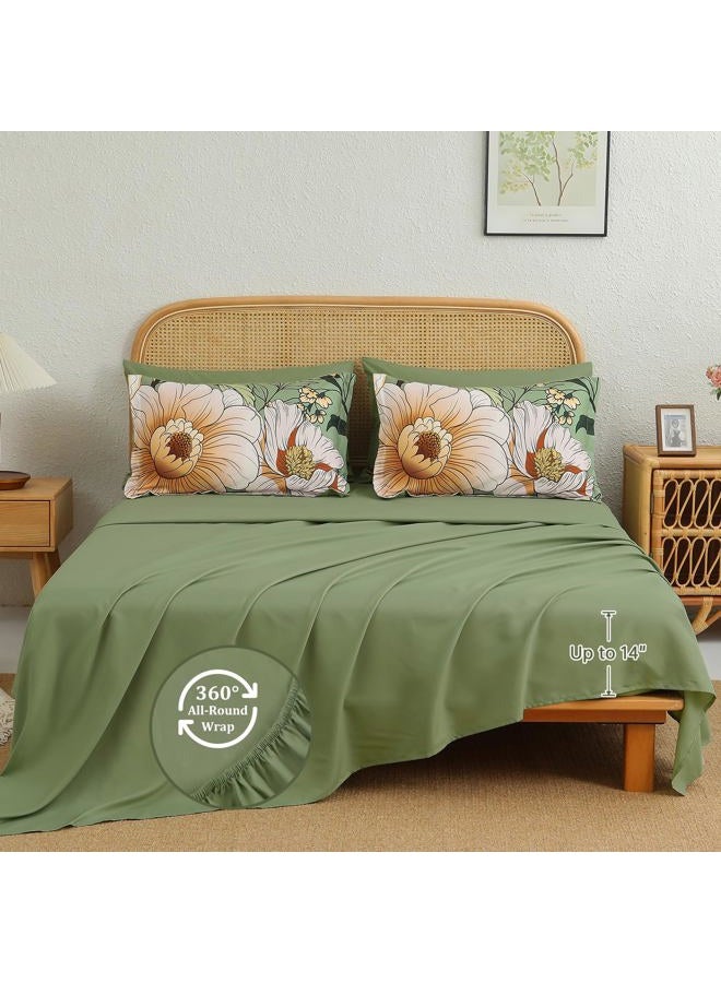 Xruibed Green Floral Comforter Set King Size 7 Pieces Bed in a Bag Flower Bedding Sets Lightweight Boho Bed Set with Sheet,Pillowcases&Shams for All Season - Image 4
