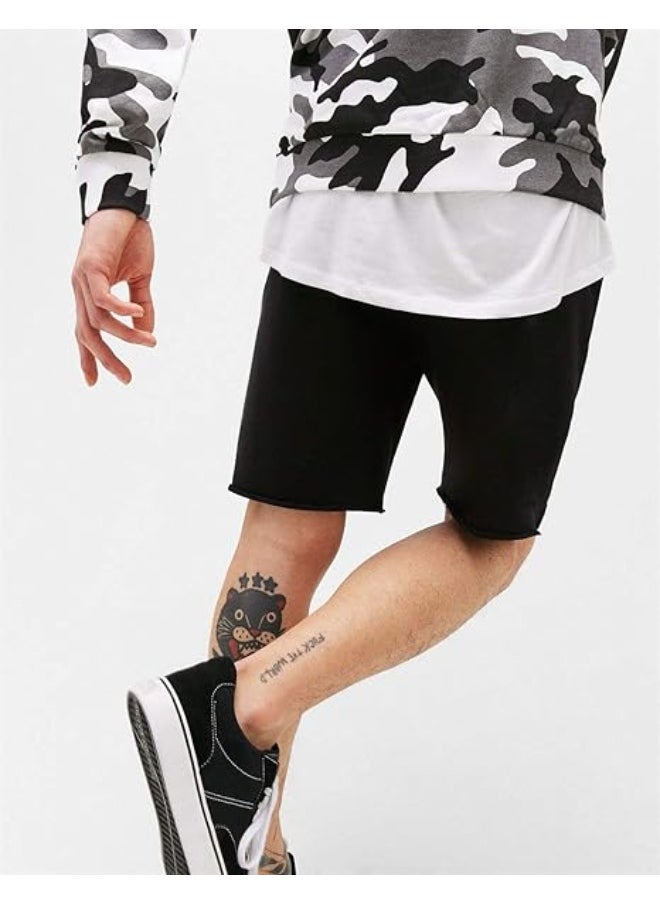 LOUD UNIVERSE Men's Black Cotton Bermuda Shorts – Elastic Waistband with Drawstring, Diagonal Pockets, Running & Leisure Gym Shorts  - Image 2