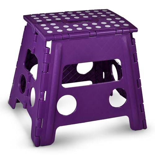 Handy Laundry Folding Lightweight Step Stool is Sturdy Enough to Support Adults and Safe Enough for Kids Opens Easy with One Flip Great for Kitchen Bathroom or Bedroom Purple 13 inch
